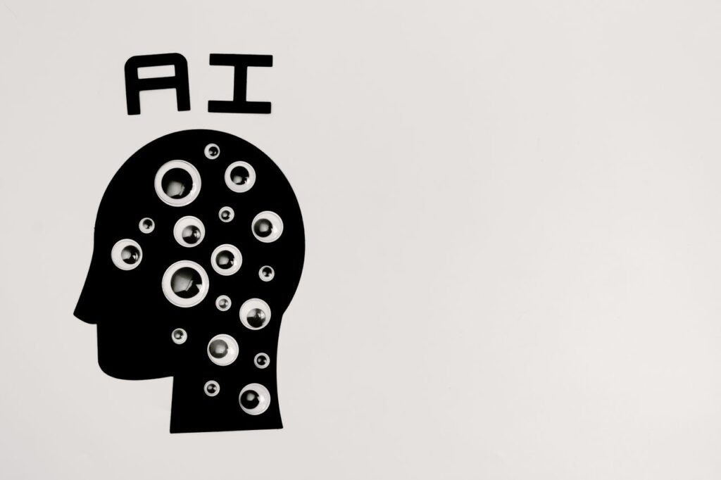 Mastering the First Impression: Your intriguing post title goes here Abstract illustration of AI with silhouette head full of eyes, symbolizing observation and technology.
